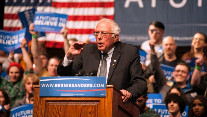 Democratic presidential candidate Sen. Bernie Sanders speaks during a rally on April 5, 2016 in Laramie, Wyo., After winning the primary in Wisconsin.