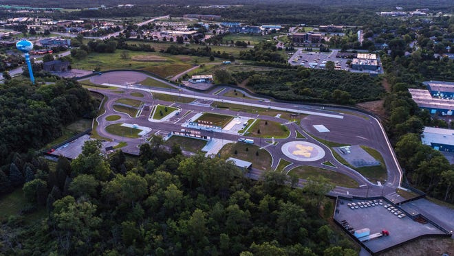 Toyota Research Institute is giving $22 million to the University of Michigan for more research on robotics, artificial intelligence and autonomous mobility. This is an aerial view of the Mcity test facility that opened in July 2015 on U-M's North Campus.