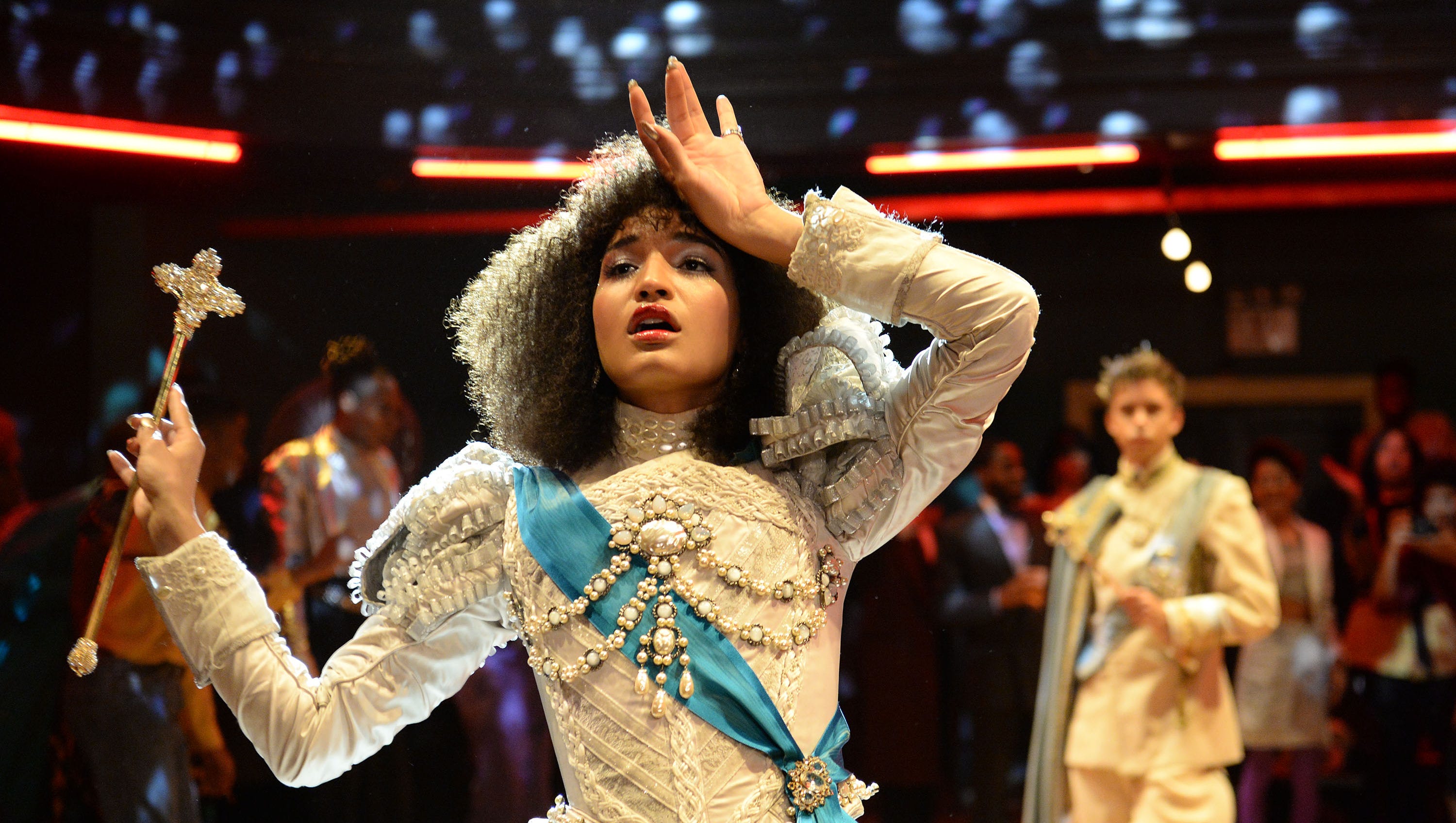 Indya Moore as Angel competes in a ballroom category in a scene from the TV show 