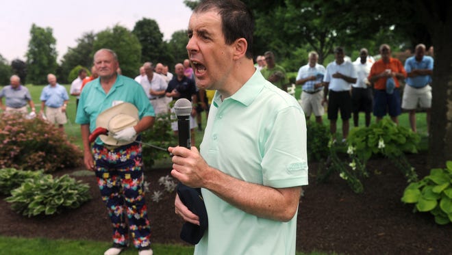 Tim Moran, a special olympian, sings the National Anthem to kick off the 26th annual Special Olympics Celebrity Golf Classic at the Outdoor Country Club on Monday, June 16, 2014.  Jason Plotkin - Daily Record/Sunday News