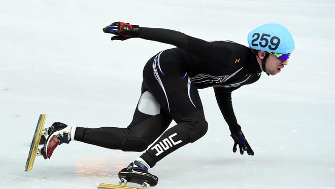 In a file photo from February 2014, Chris Creveling of the USA skates in the men's 5000 relay final during the Sochi 2014 Olympic Winter Games at Iceberg Skating Palace.
