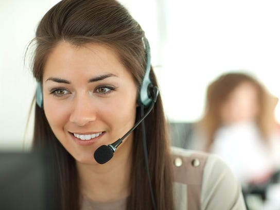 Woman talking on headset