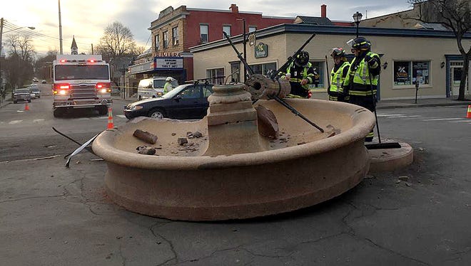 The beloved and iconic "bear fountain" in the center of the Village of Geneseo was destroyed early Thursday morning.