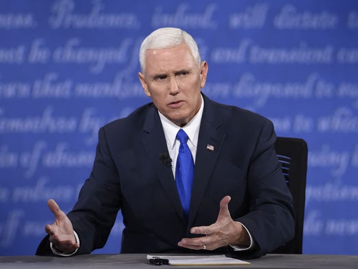 Pence speaks during the vice presidential debate at