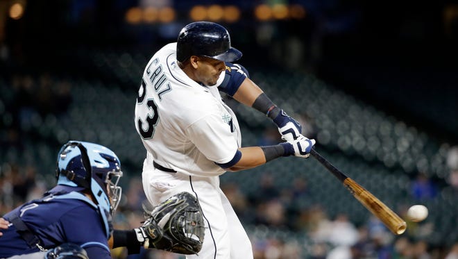Seattle Mariners' Nelson Cruz in action against the Tampa Bay Rays in a baseball game Thursday, June 4, 2015, in Seattle.