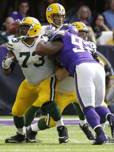 Green Bay Packers offensive guard Jahri Evans (73)
