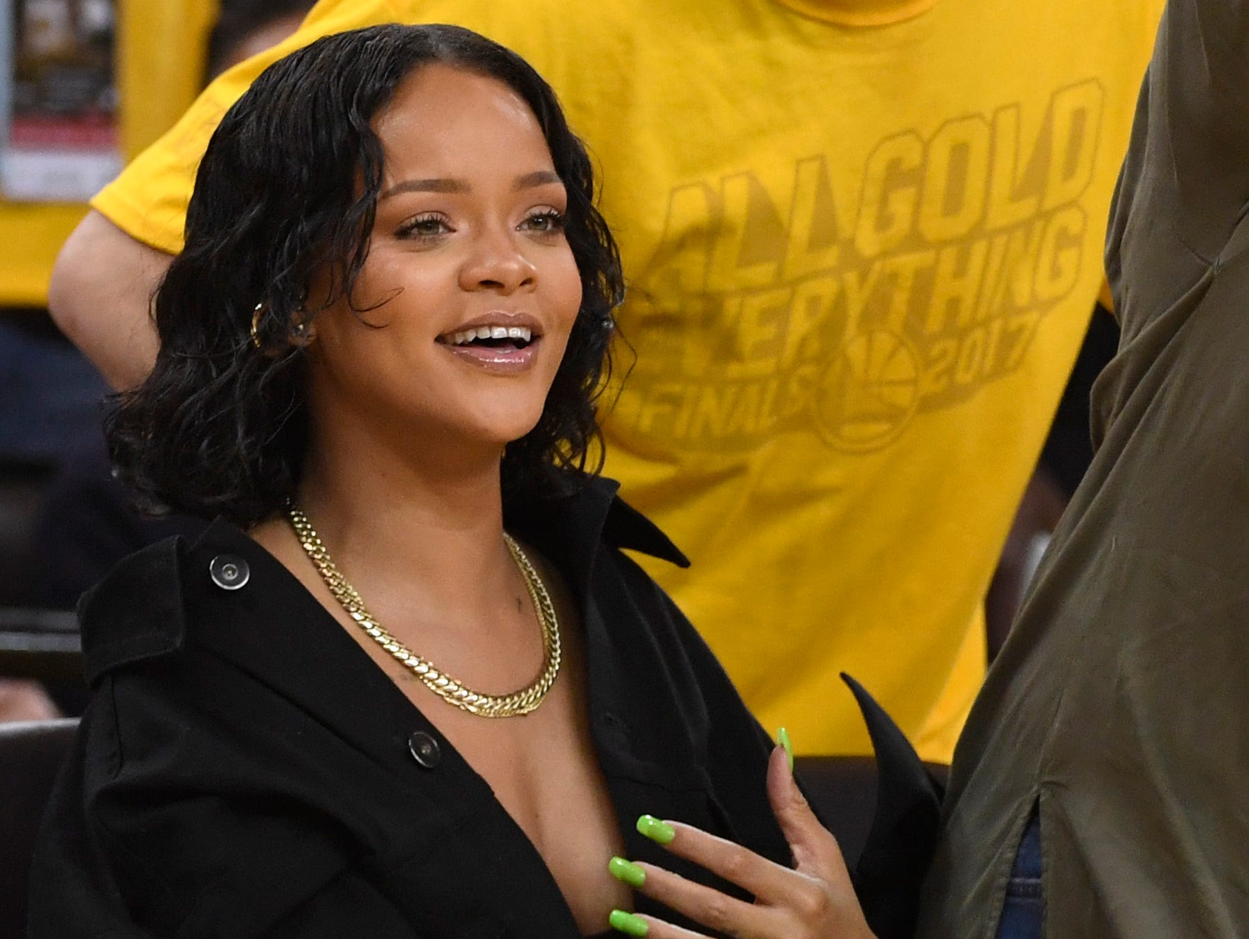 Recording artist Rihanna in attendance for Game 1 of the 2017 NBA Finals.