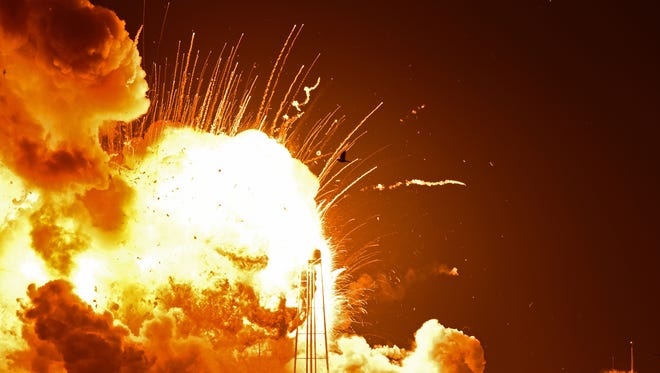 The Antares Rocket explodes on takeoff from Wallops Tuesday night.