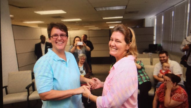 Susan Amann and Lisa Brimhall were the second same-sex couple to get legally married in Lee County.