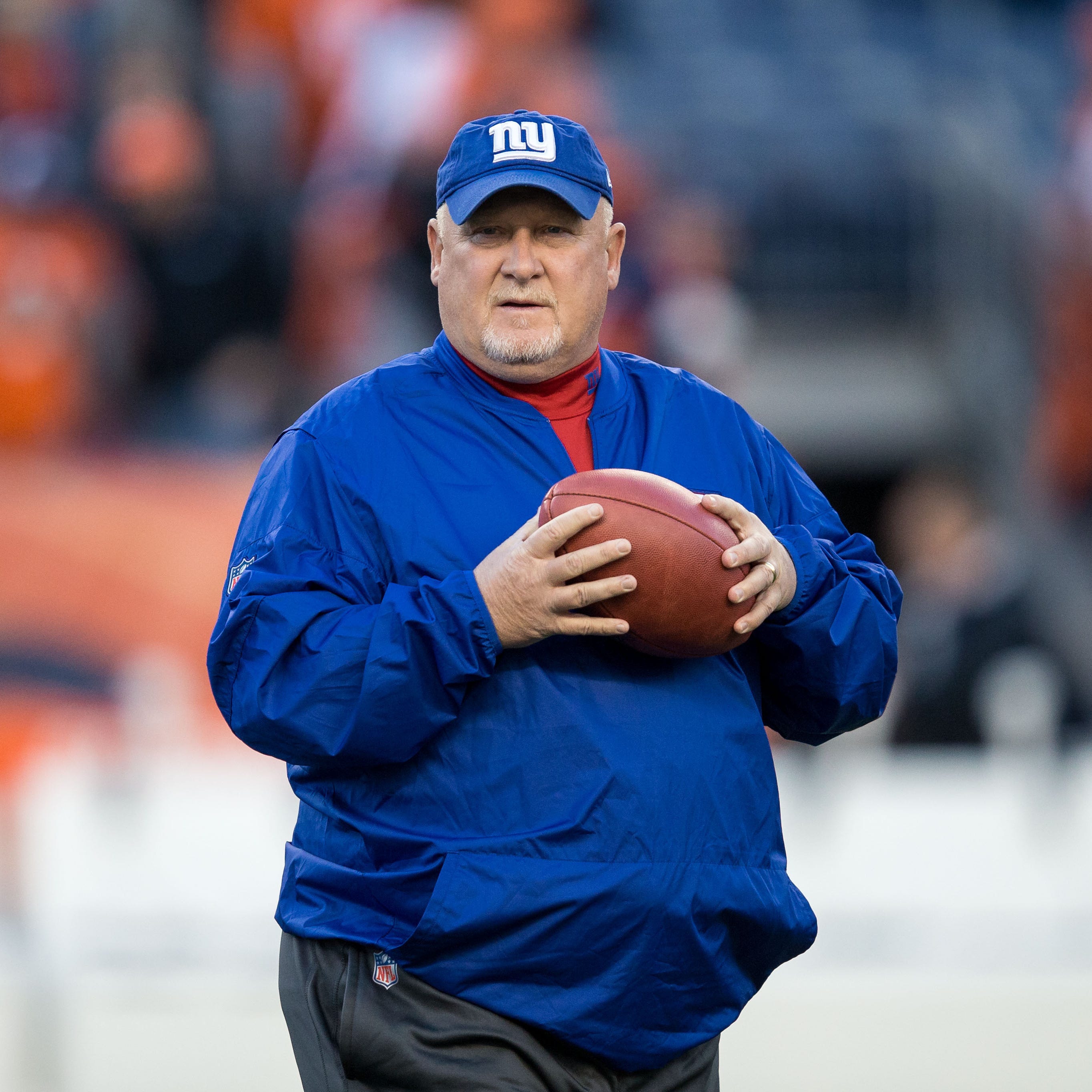 Oct 15, 2017; Denver, CO, USA; New York Giants linebackers coach Bill McGovern before the game against the Denver Broncos at Sports Authority Field at Mile High. Mandatory Credit: Isaiah J. Downing-USA TODAY Sports