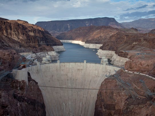 Water levels in Lake Mead, behind Hoover Dam, fell