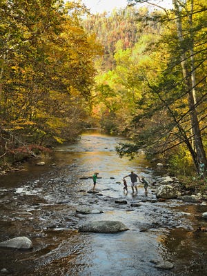 Crossing a river in the Smoky Mountains.
