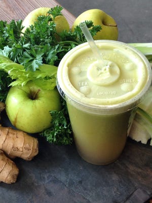 The Hangover Juice from Natural Born Juicers is made with apple, celery, cabbage and ginger.