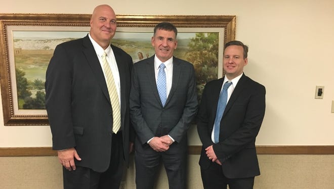 Dave Johnson (center) was chosen to serve as the new stake president of the Westland Stake of The Church of Jesus Christ of Latter-day Saints.  Dan Hill (left), and Scot Bowie (right) will serve as his counselors.