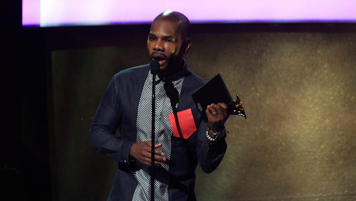 Kirk Franklin accepts for best gospel album during the Grammy Awards.