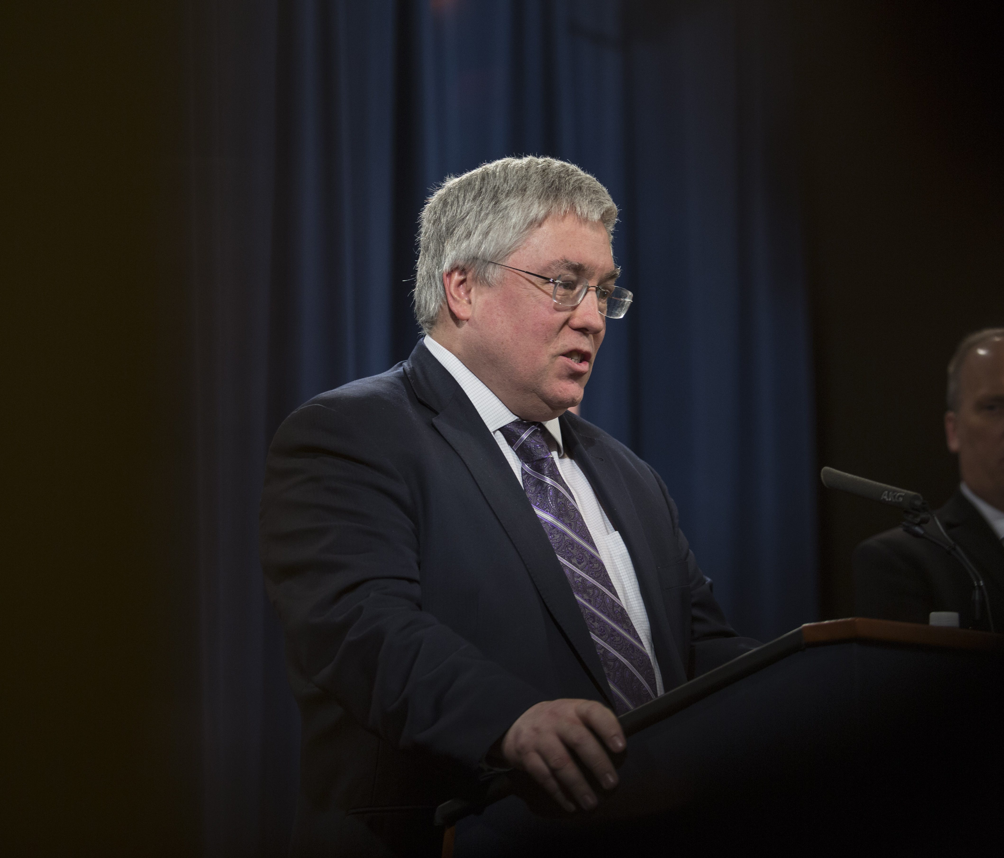 West Virginia Attorney General Patrick Morrisey speaks during a press conference at the Department of Justice in Washington, DC on February 27, 2018.
