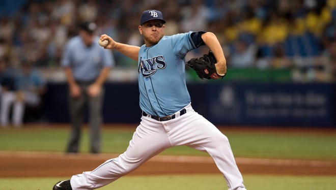 Tampa Bay Rays relief pitcher Steve Geltz delivers a pitch against the Boston Red Sox last season.