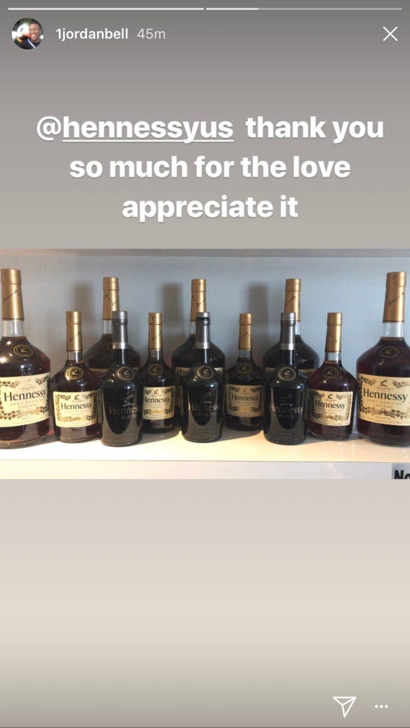 Hennessy sent Jordan Bell a bunch of bottles after he ran out at Warriors parade