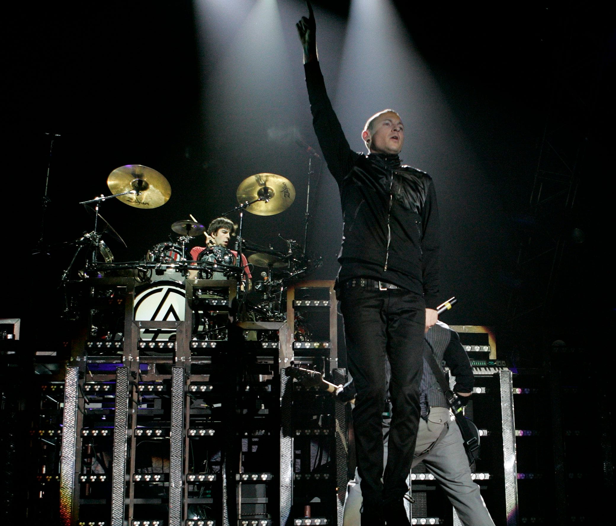 Chester Bennington is seen on tour in Basel, Switzerland, in 2008.