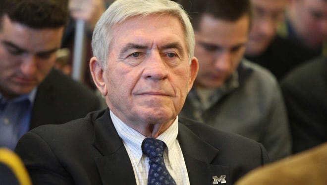 Former coach Gary Moeller was on hand for the introduction of new Michigan head coach Jim  Harbaugh.