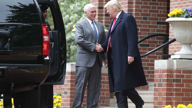 Indiana Gov. Mike Pence met with GOP presidential candidate Donald Trump at the governor's residence for about an hour before Trump left for his April rally at the Indiana State Fairgrounds.