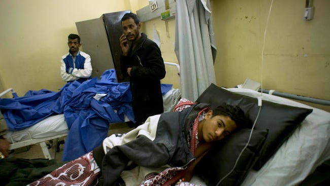 Abdallah Abdel Nasser, 14, receives medical treatment at Suez Canal University hospital in Ismailia, Egypt, Friday, Nov. 24, 2017, after he was injured during an attack on a mosque. Militants attacked a crowded mosque during Friday prayers in the Sinai Peninsula, setting off explosives, spraying worshipers with gunfire and killing more than 200 people in the deadliest ever attack by Islamic extremists in Egypt.