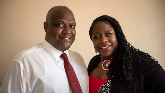 April 13, 2017 - Keith and Tracey Millbrook pose for a photo at Barron Heights Transitional Center where Keith is executive director. The center provides housing and other services for homeless veterans. The couple also founded We Are Family Community Development Corporation which offers adult education assistance and family mentoring services. The pair struggled with substance abuse before entering a mentoring program at LeMoyne-Owen College.