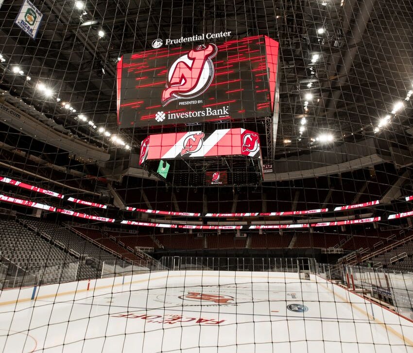 The brand new scoreboard at the New Jersey Devils' Prudential Center.