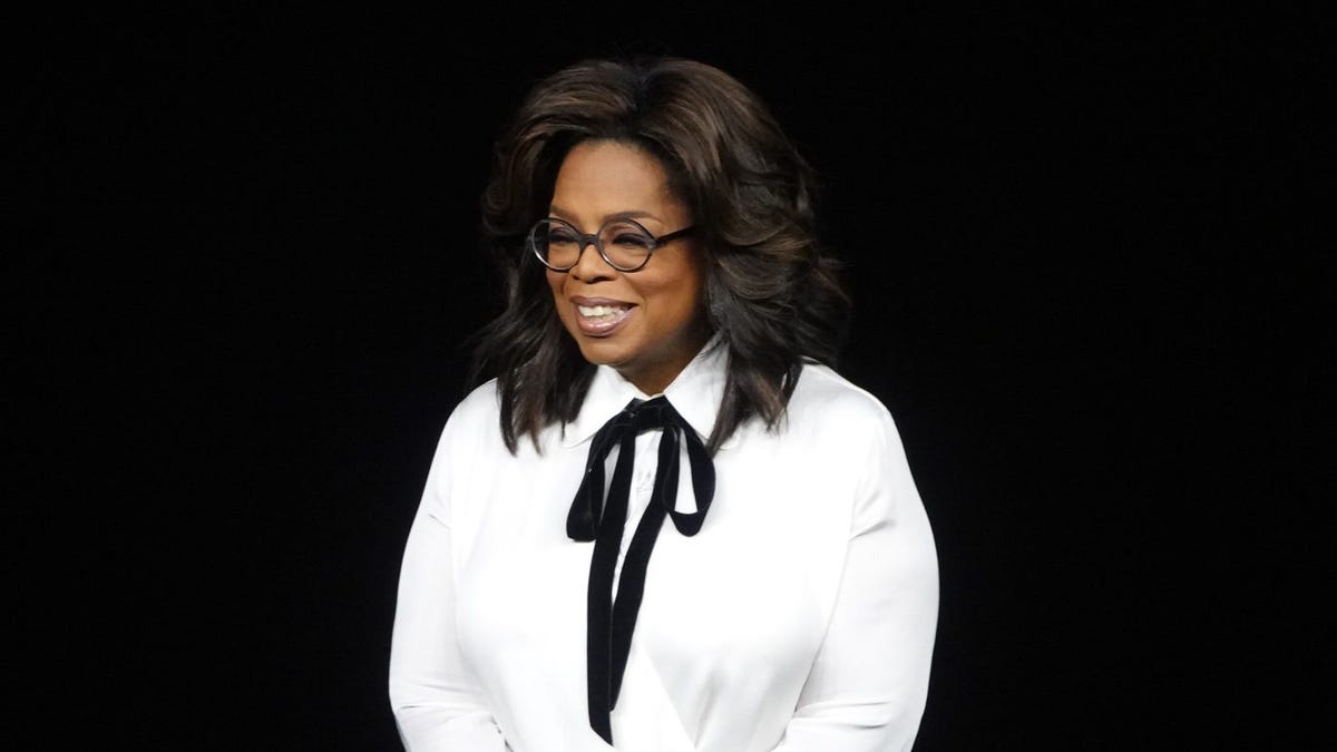 March 25, 2019; Cupertino, CA, USA; Oprah Winfrey during an event launching Apple tv+ at Apple headquarters. Mandatory Credit: Jefferson Graham-USA TODAY ORIG FILE ID:  20190325_ajw_usa_005.jpg