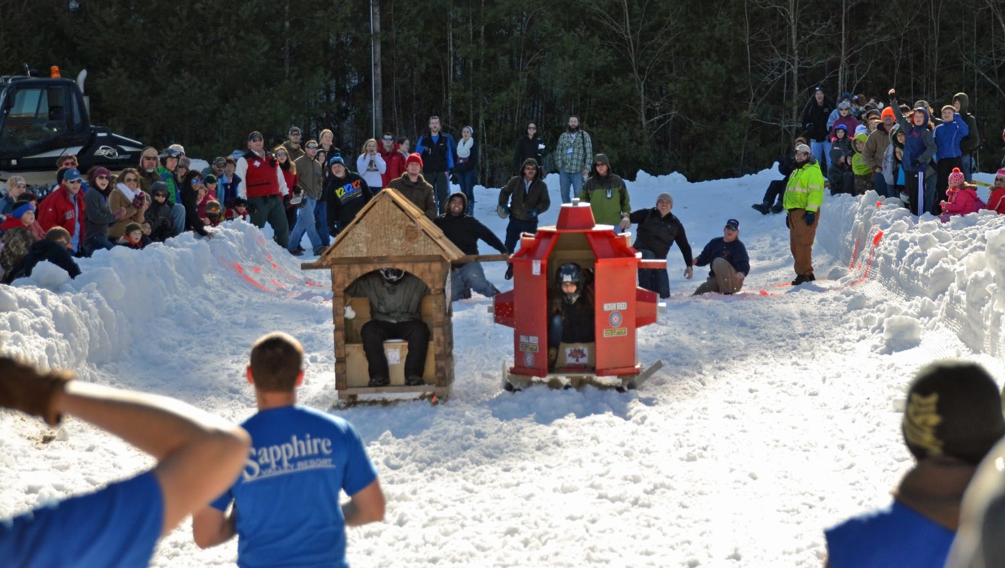 Outhouse Race on skis is runs of fun