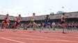 Runners of the 4x1 mile are shown at the Penn Relays