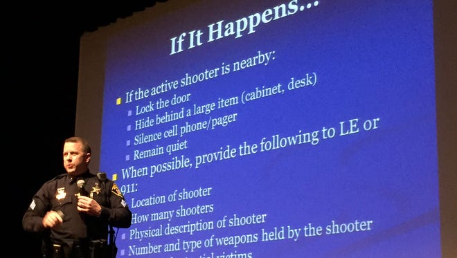 Monroe County Sheriff's Sgt. Michael Wicks speaks during an "active shooter" seminar hosted by the Greater Rochester Chamber of Commerce on March 9.