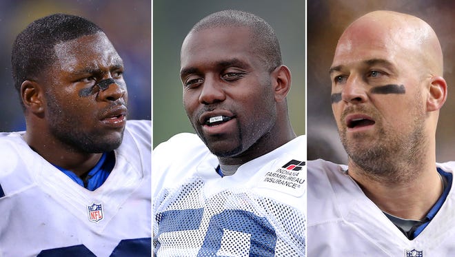 The Colts offseason has Dwayne Allen (left) and Trent Cole (center) staying in Indy, while Matt Hasselbeck won't be back without a change of heart.