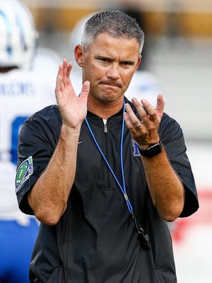 University of Memphis' head coach Mike Norvell during pregame warm up before taking on University of Central Florida in Orlando, Fl., Saturday, September 30, 2017.