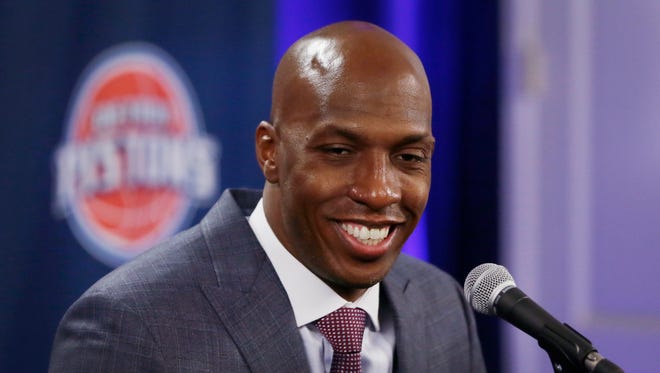 Chauncey Billups addresses the media at the Palace on Feb. 10, 2016.