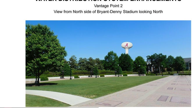 This submitted rendering shows how a football-shaped water tower will be seen, once constructed.