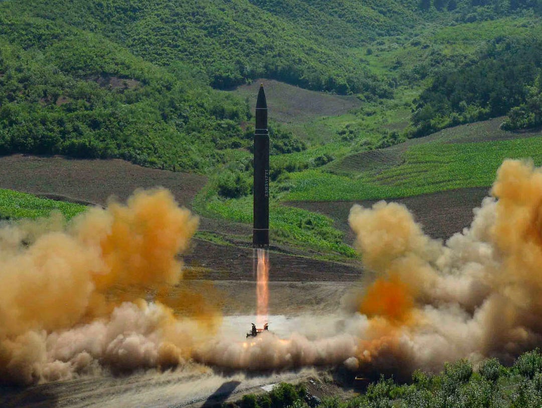 This photo distributed by the North Korean government shows what was is said to be the launch of a Hwasong-14 intercontinental ballistic missile, ICBM, on July 4, 2017. Independent journalists were not given access to cover the event depicted in this