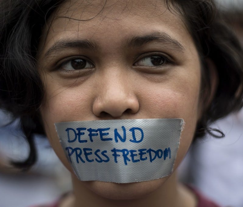 In this file photo taken on January 17, 2018, a college student participates in a protest to defend press freedom in Manila.