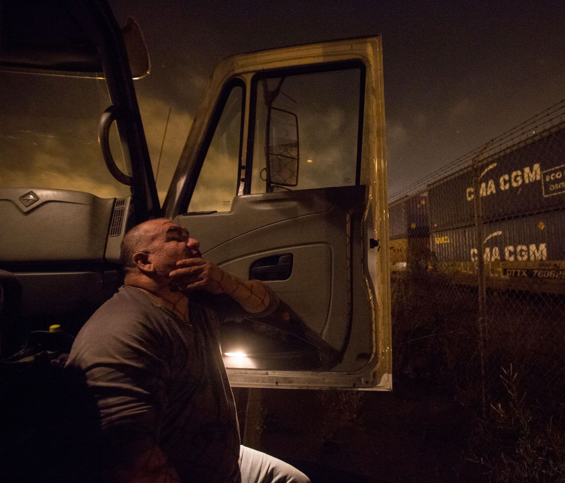 Samuel Talavera Jr. working at night