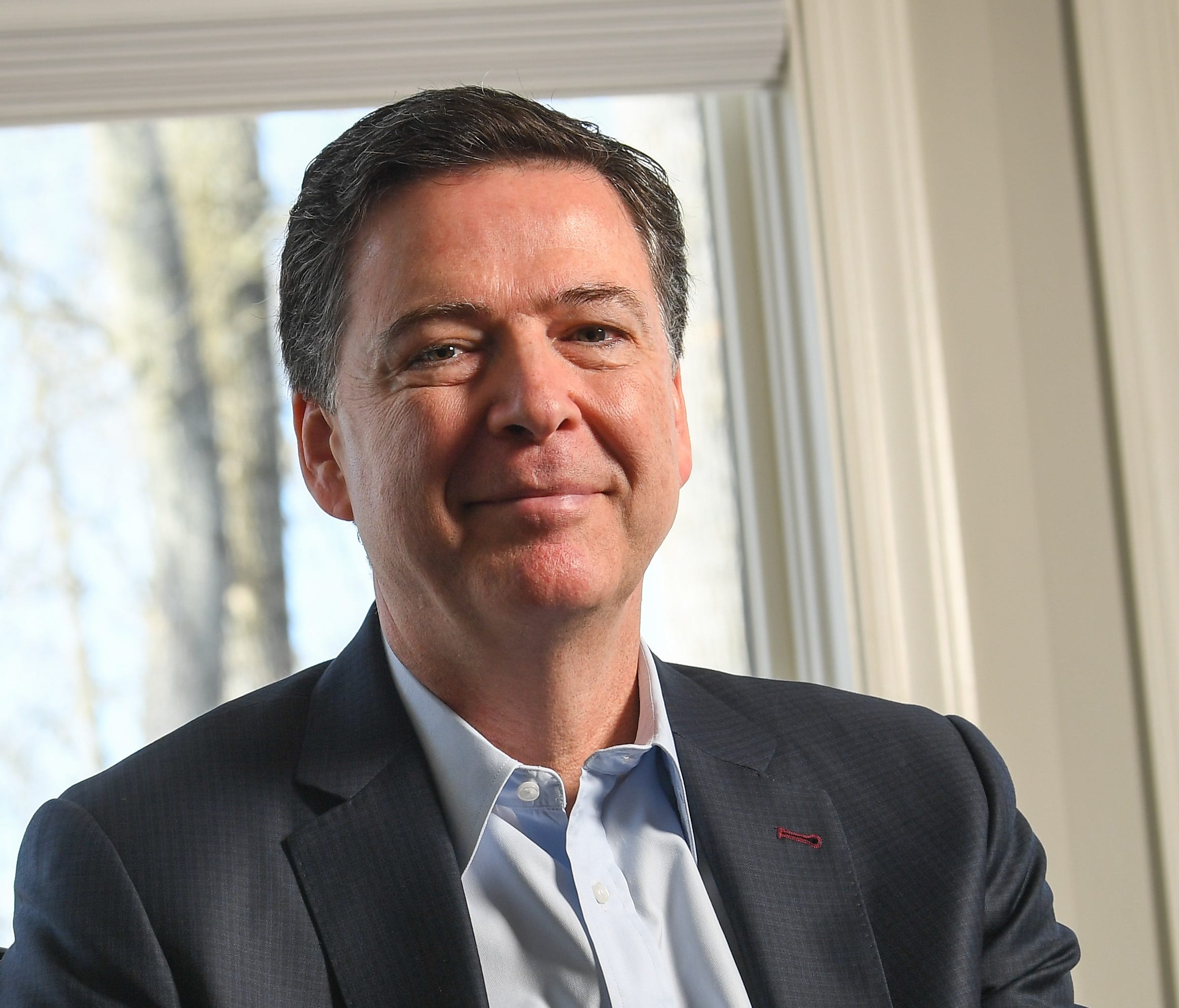 Former FBI director James Comey sits for an interview with USA TODAY reporters Susan Page and Kevin Johnson ahead of the release of his book, 
