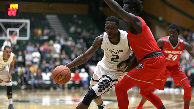 Rams forward Emmanuel Omogbo drives to the hoop during the Colorado State Rams' game against the New Mexico Lobos on Saturday Jan. 14, 2017, at Moby Arena in Fort Collins, Colo. Omogbo was involved in an altercation with a New Mexico assistant coach after the game.
