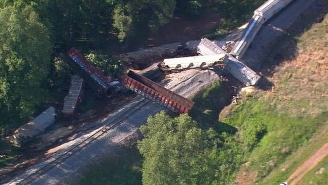 A train derailed Friday afternoon near Maple Street in York County by Fort Mill.