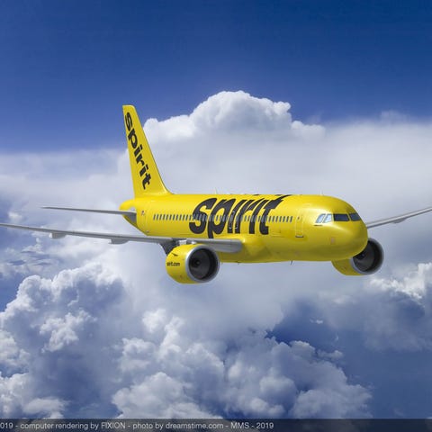 A rendering of a Spirit Airlines A320neo in flight