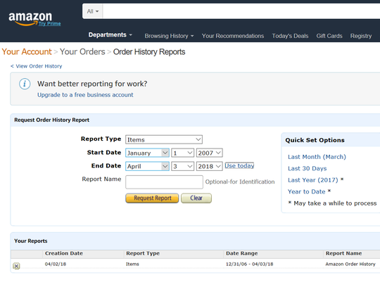 how to download your order history on amazon