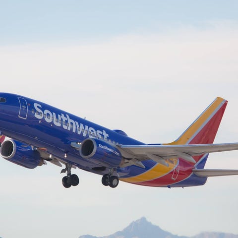 Southwest Airlines airplane in flight.