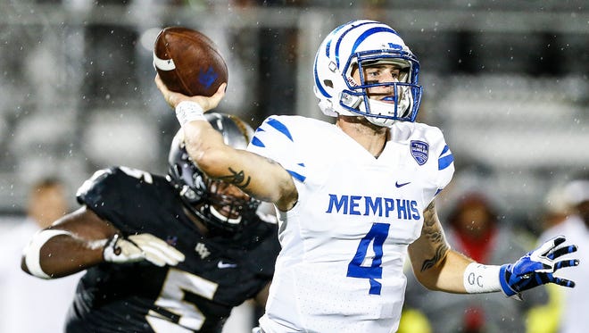 Memphis quarterback Riley Ferguson was 27-of-49 for 321 yards with three interceptions, a fumble and a touchdown pass on the last play of the game against Central Florida on Sept. 30, 2017.