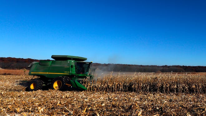 A farmer harvests corn in one of his fields in Iowa. Last year, American farmers planted 95 million acres of corn, 10 million acres more than in 2008, as part of the shift to ethanol.