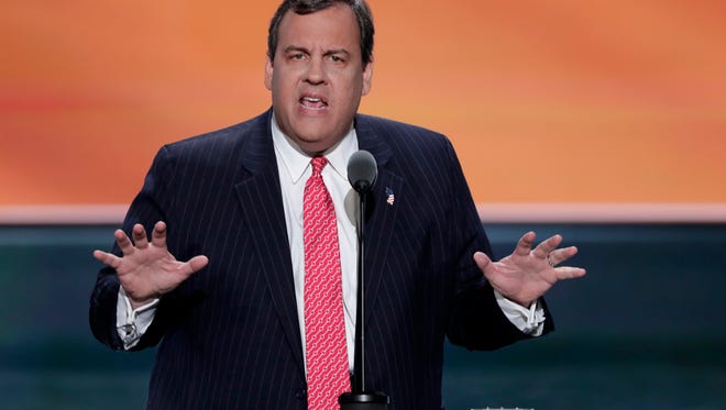 Gov. Chris Christie of New Jersey speaks during the second day of the Republican National Convention in Cleveland.