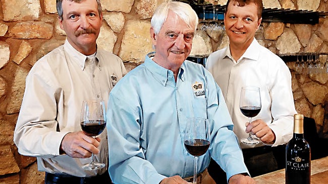 Courtesy Photo 
 The St. Clair family winemakers, from left, Emanuel Lescombes, Herve Lescombes and Florent Lescombes have celebrated over 30 years of winemaking in Luna County.