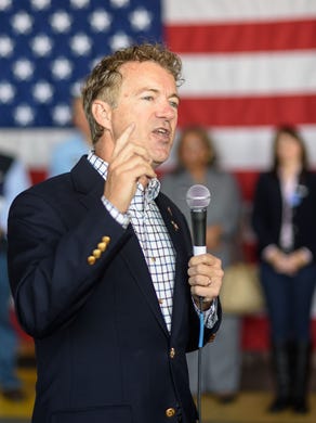 U.S. Sen. Rand Paul speaks to supporters at a rally